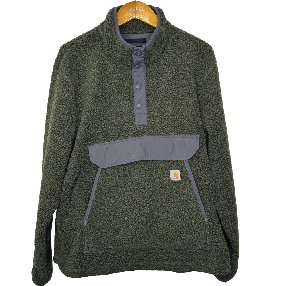 Carhartt Relaxed Fit Fleece 1/4 Snap Pullover Large Green
